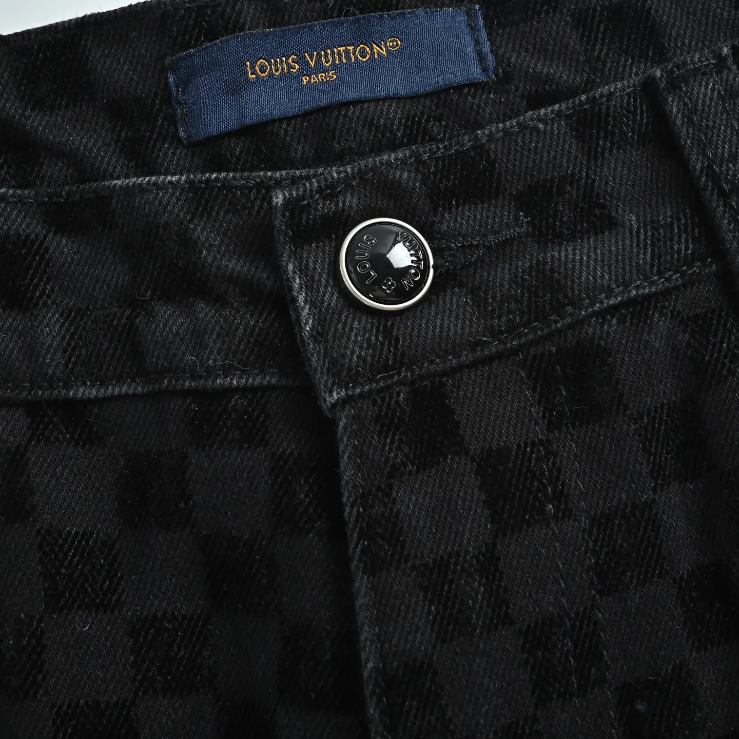 Louis Vuitton/Louis Vuitton mosaic flocking checkerboard patchwork jeans
